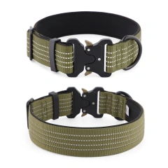 Reflective Outdoor Tactical Adjustable Metal Buckle Nylon Webbing Dog Collar for Medium and Large Dogs All Seasons