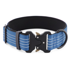 Reflective Outdoor Tactical Adjustable Metal Buckle Nylon Webbing Dog Collar for Medium and Large Dogs