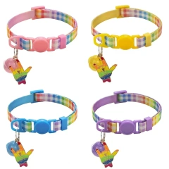 Hot Selling Eco-Friendly Comfortable Nylon Rainbow Plaid Dogs Adjustable Small Bell Collar for Small Animals All Seasons Hand