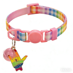 Nylon Rainbow Plaid cat Bell Collar