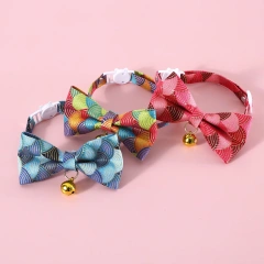 Printable Cat Collar Bell With Paper Label Bowtie Dog Cats Rabbit Collars Necklace Wholesale Supply