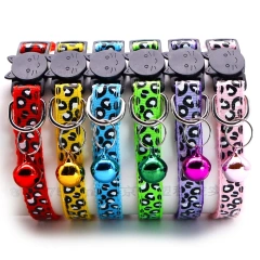 Vintage Leopard Print Pet Collar for Cats & Dogs Adjustable Neckband with Bell Decoration, Soft Comfortable Retro Pet Accessory