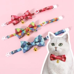Printable Cat Collar Bell With Paper Label Bowtie Dog Cats Rabbit Collars Necklace Wholesale Supply