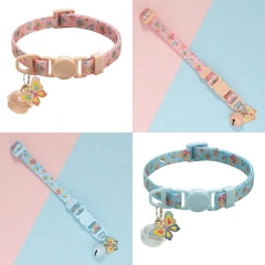 Hot Selling Modern Butterfly Print Nylon Dog Collar Soft Adjustable Small Bell Eco-Friendly Pet Accessories