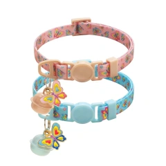 Hot Selling Modern Butterfly Print Nylon Dog Collar Soft Adjustable Small Bell Eco-Friendly Pet Accessories