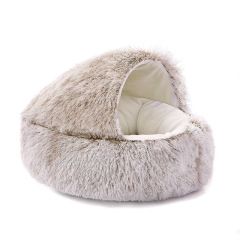 Cat Bed Round Cat Nest Puppy Cave Long Plush Pet Bed Warm Cats Bed 2-In-1 Cat Cushion Sleeping Sofa