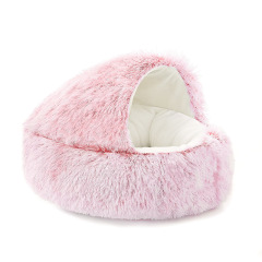 Cat Bed Round Cat Nest Puppy Cave Long Plush Pet Bed Warm Cats Bed 2-In-1 Cat Cushion Sleeping Sofa