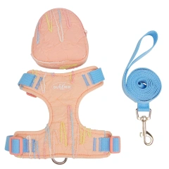 Dog Cat Harness and Leash Set with Backpack, 3-in-1 Outdoor Walking Adventure Carrier, Adjustable Reflective Vest for Small Medi