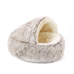 Cat Bed Round Cat Nest Puppy Cave Long Plush Pet Bed Warm Cats Bed 2-In-1 Cat Cushion Sleeping Sofa