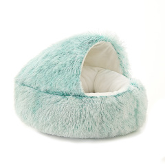 Cat Bed Round Cat Nest Puppy Cave Long Plush Pet Bed Warm Cats Bed 2-In-1 Cat Cushion Sleeping Sofa