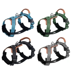 Heavy Duty No-Pull Dog Harness Adjustable Reflective Pet Training Harness with Leather Handle Golden Retriever German Shepherd