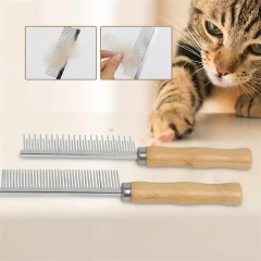 Wooden Handle Pet Grooming Comb for Long and Short-haired Dogs Cats Knots Mats & Loose Hair Removal Pet Combs