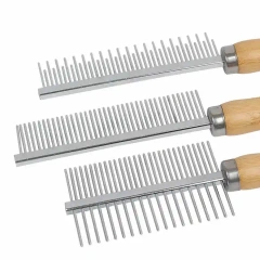 Wooden Handle Pet Grooming Comb for Long and Short-haired Dogs Cats Knots Mats & Loose Hair Removal Pet Combs