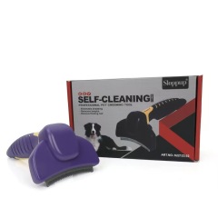 Pets Self Cleaning Curved Deshedding Comb Stainless Steel Grooming Brush for Shedding Fur Removal