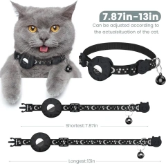 High Quality Nylon Cat and Dog Collar Reflective Star Moon Design with Silicone AirTag Holder and Bell for GPS Tracking