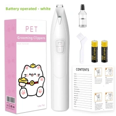 Hot selling battery shaving pet hair clipper cat pedicure hair clipper multifunctional warm light plastic pedicure dog clipper