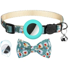 For Apple Airtag Case Adjustable Cat Bell Collar with Printed Bow 2 Ways Pet Collar GPS Finder Anti-lost Location Tracker Case