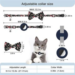 For Apple Airtag Case Adjustable Cat Bell Collar with Printed Bow 2 Ways Pet Collar GPS Finder Anti-lost Location Tracker Case