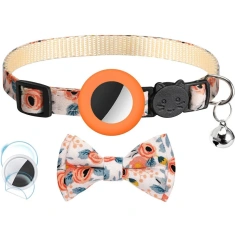 For Apple Airtag Case Adjustable Cat Bell Collar with Printed Bow 2 Ways Pet Collar GPS Finder Anti-lost Location Tracker Case