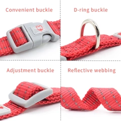 Wholesale High-end Nylon Dog Collar with Adjustable Reflective Thread Design and Customizable Color and Micro logo