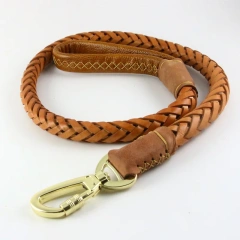 Thick 8-strand woven pet dog leash yellow cowhide safety hook medium and large dog leash dog leash