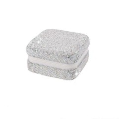 Luxury Diamond-Studded Mirror Multifunctional Ring, Earrings, Necklace, Square Jewelry Box