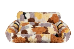 Faux Rabbit Fur Pet Bed, Geometric Print Flannel Cat Dog Cushion, Soft Warm Winter Nest for Small/Medium Dogs & Cats