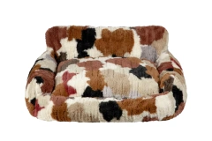 Faux Rabbit Fur Pet Bed, Geometric Print Flannel Cat Dog Cushion, Soft Warm Winter Nest for Small/Medium Dogs & Cats
