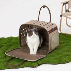 luxury pet carrier Large Capacity pet bag for Dogs and Cats foldable soft sided cat carrier bag dog Carrier sling bag brown