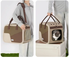 luxury pet carrier Large Capacity pet bag for Dogs and Cats foldable soft sided cat carrier bag dog Carrier sling bag brown
