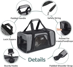 Wakytu Pets Carrier Scratchproof Cats Portable Bags for Outdoor Airline Travel Fine Structure Foldable Ventilate Puppy Handbags