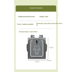 Multifunctional pet cat bag Large capacity outdoor travel pet backpack with tie rod breathable fat cat bag