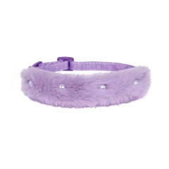 Touchdog Luxury Solid Faux Fur Cat Collar Pearl Decor Adjustable Anti-Breakaway Safety Buckle Soft Plush Princess Style All