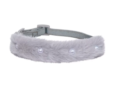 Touchdog Luxury Solid Faux Fur Cat Collar Pearl Decor Adjustable Anti-Breakaway Safety Buckle