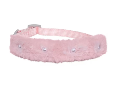 Touchdog Luxury Solid Faux Fur Cat Collar Pearl Decor Adjustable Anti-Breakaway Safety Buckle