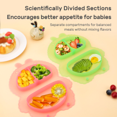 KUHU Silicone Bunny Shape Foldable Plate for Babies & Toddlers - Ideal Baby Plate with Suction, Easy Clean & Portable - Includes Baby Spoon and fork - Perfect for Mealtime Fun!