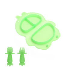 KUHU Silicone Bunny Shape Foldable Plate for Babies & Toddlers - Ideal Baby Plate with Suction, Easy Clean & Portable - Includes Baby Spoon and fork - Perfect for Mealtime Fun!