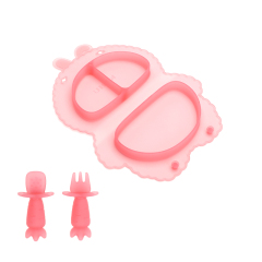 KUHU Silicone Bunny Shape Foldable Plate for Babies & Toddlers - Ideal Baby Plate with Suction, Easy Clean & Portable - Includes Baby Spoon and fork - Perfect for Mealtime Fun!