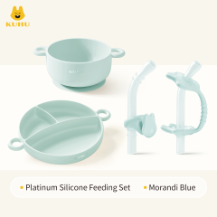 KUHU Platinum Silicone Baby Feeding Set – Divider Plate, Silicone Bowl & Soup Straws