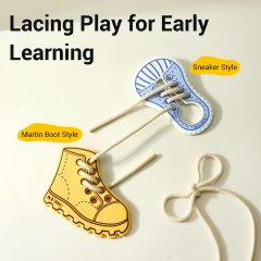 Silicone baby sensory toy in sneaker and martin boot styles