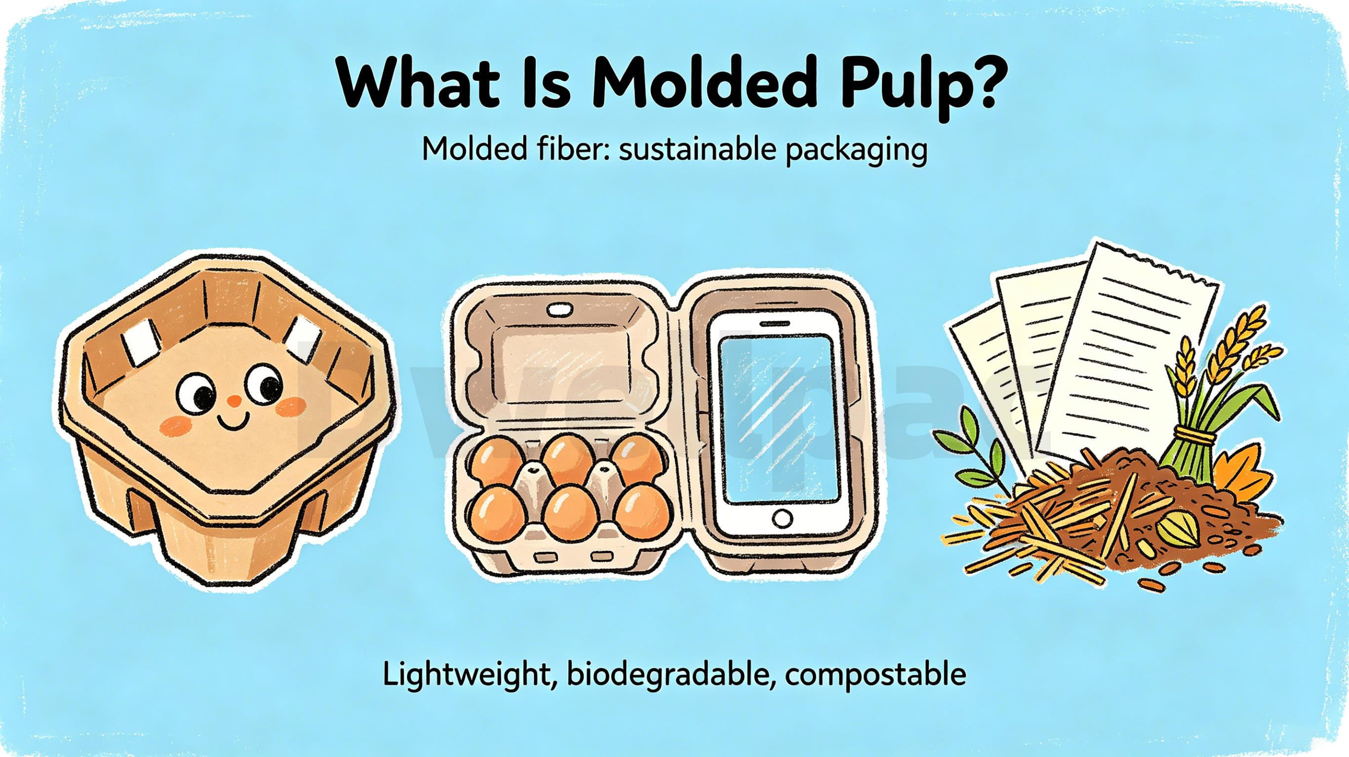 Examples of molded pulp packaging products made from cellulose fiber slurry