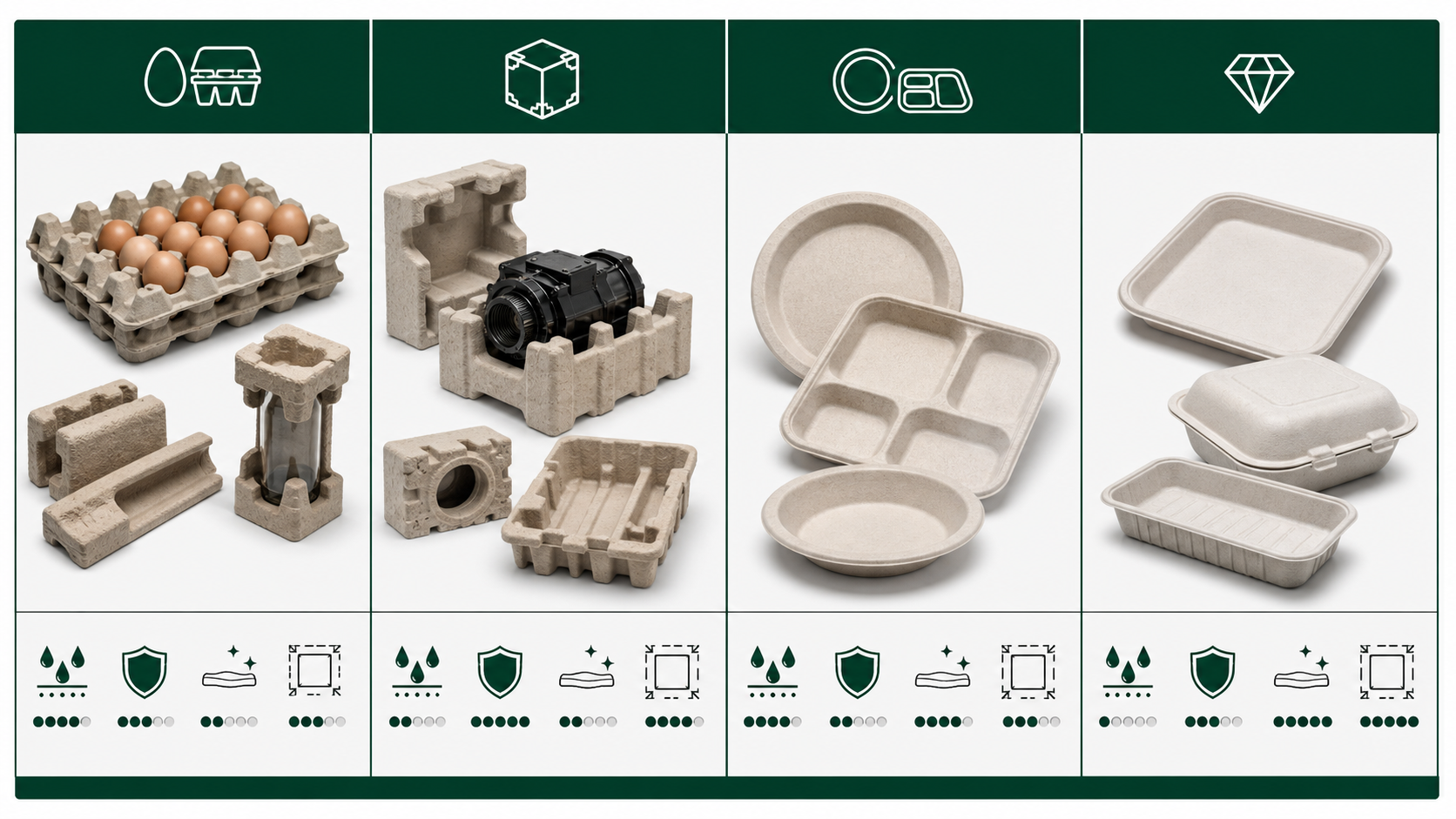 Product type selection matrix for pulp molding machine and mold design decisions.