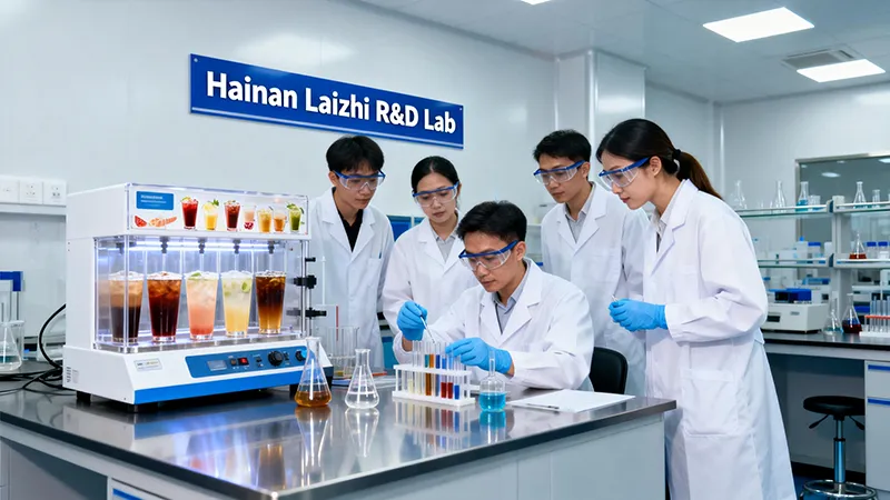The Hainan Laizhi R&D team is conducting formula stability tests to ensure that every customized beverage perfectly reflects the brand's creative concept.