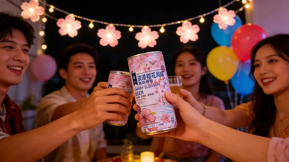 sakura flavored craft beer served cold in social drinking setting