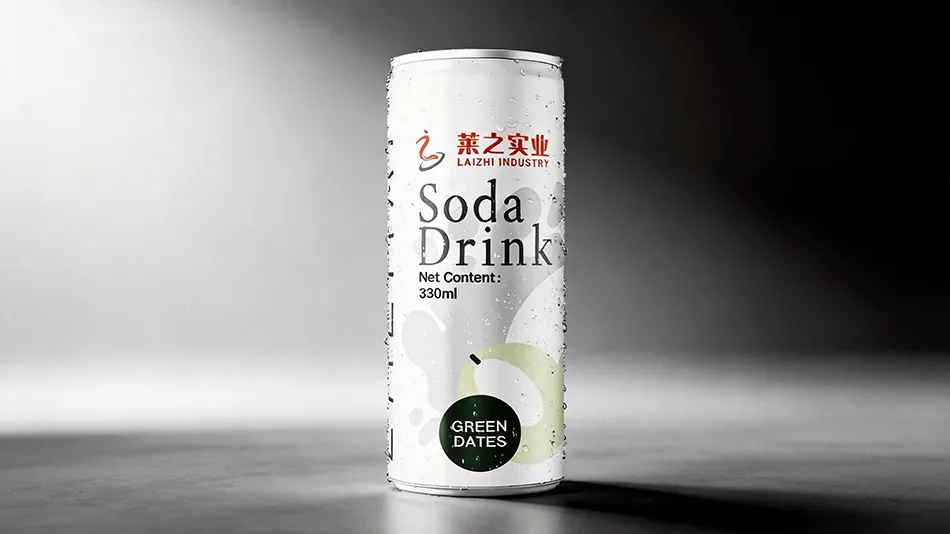 330ml green date flavored soda water in sleek can packaging