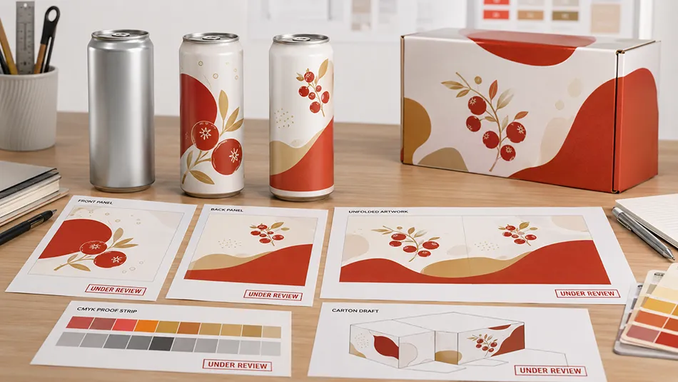 330ml Hawthorn Soda Beverage blank can concept artwork and carton draft under label review