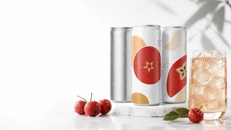 Unbranded 330ml Hawthorn Soda Beverage concept cans with a silver blank can for OEM project review