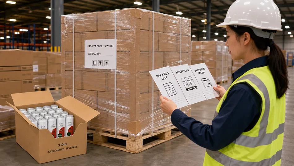 330ml Hawthorn Soda Beverage cartons pallet plan and shipping marks under export review
