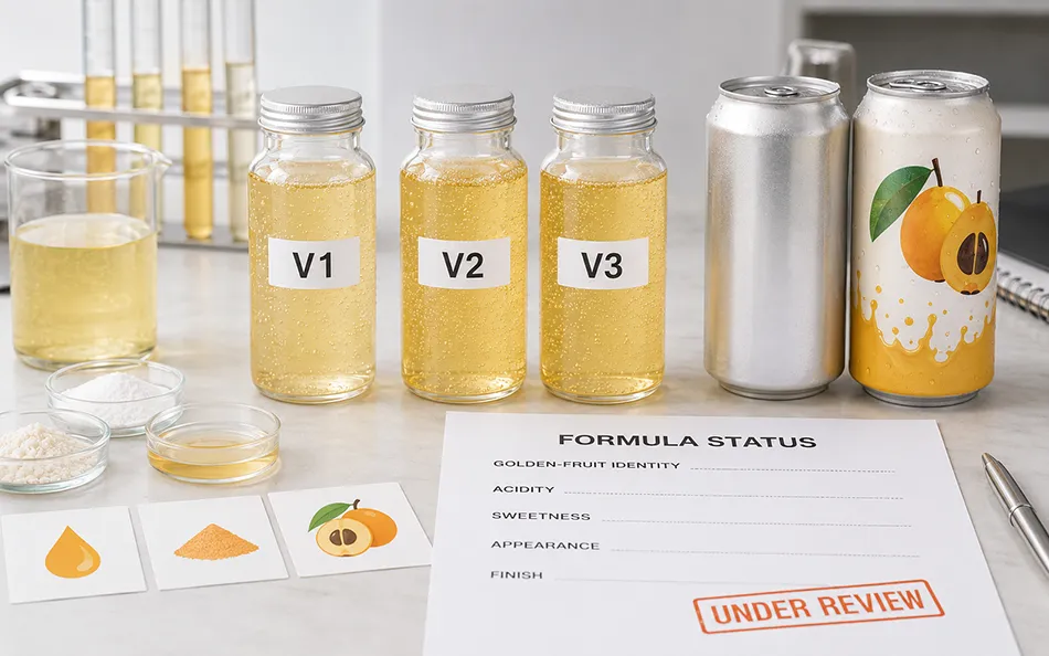 Loquat beverage sample versions and ingredient-form options under formula review