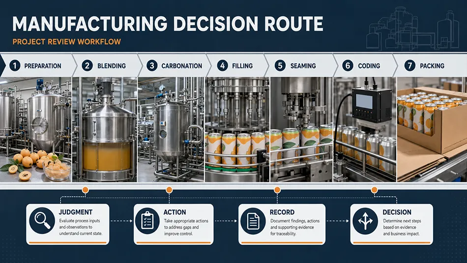 Loquat carbonated beverage manufacturing route with review and release checkpoints